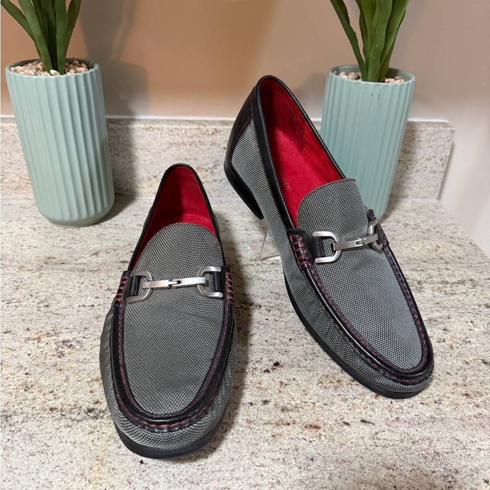 Men's Gray Fabric Bit Loafers with Red Lining